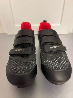 Sport Women Cycling Shoes Black/Red EUR 40 Sz 9 -3 Bolts Cleats Adjustable Strap